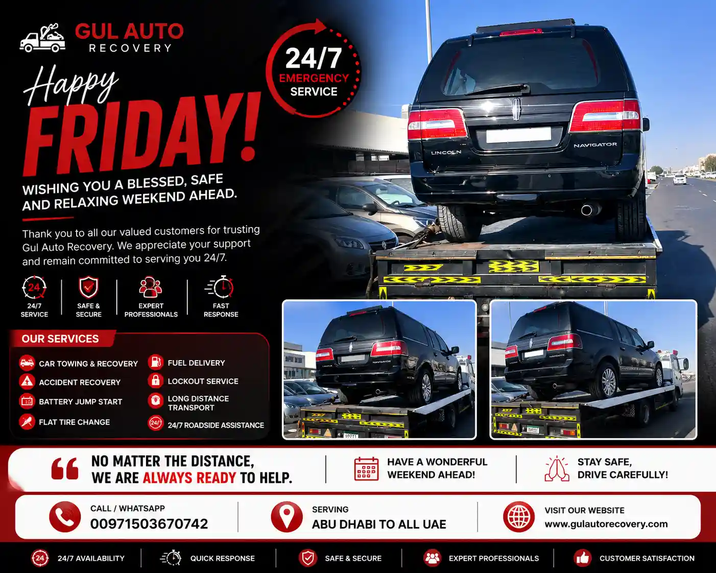 Happy Friday from Gul Auto Recovery – Wishing You a Safe and Blessed Weekend