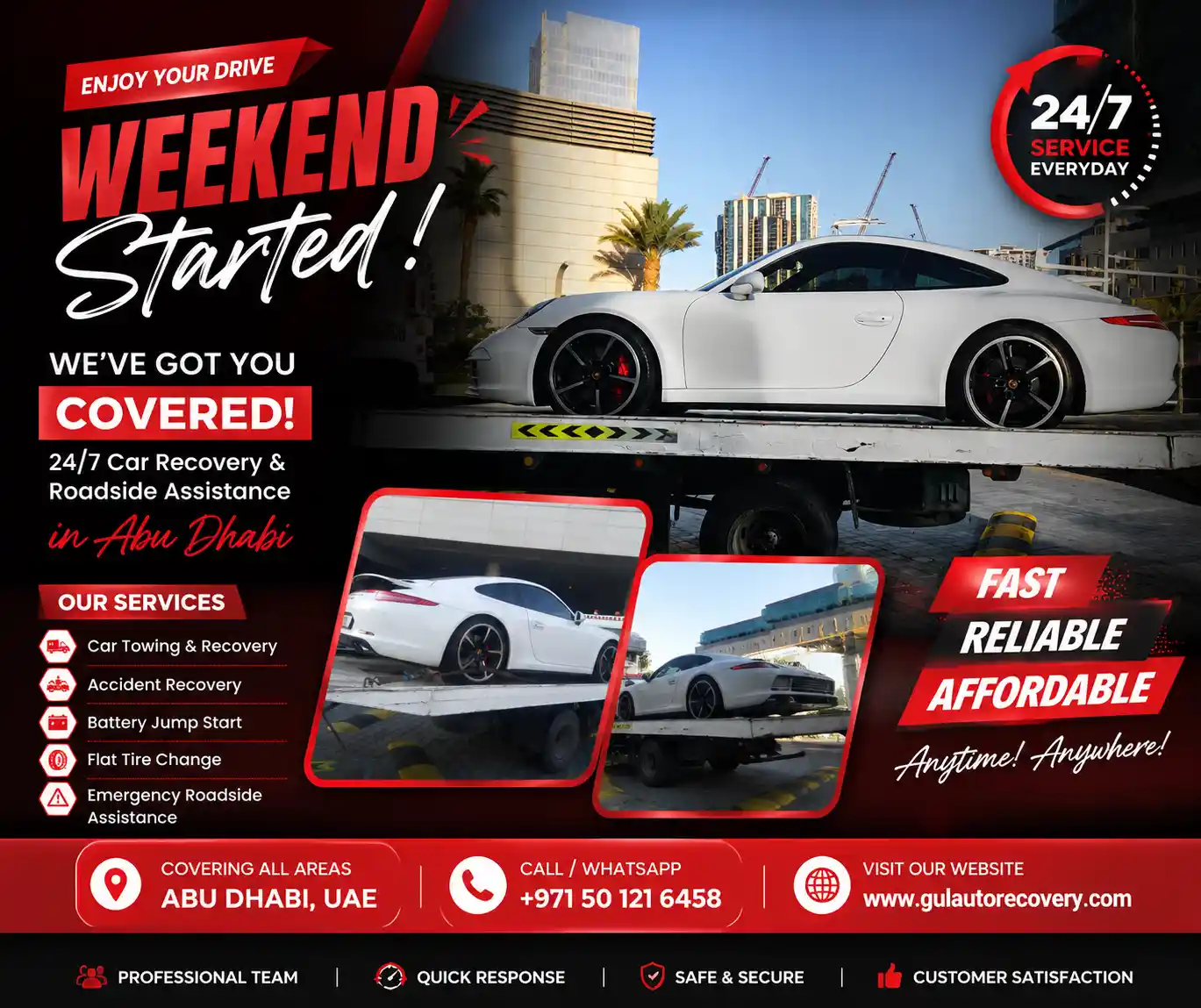 Luxury Porsche 911 Recovery in Abu Dhabi – Safe Flatbed Towing by Gul Auto Recovery